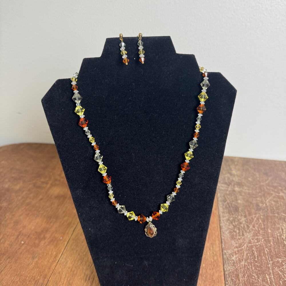 Artisan Handmade White Yellow Orange Fall Color 20 inch Necklace and Earring Set